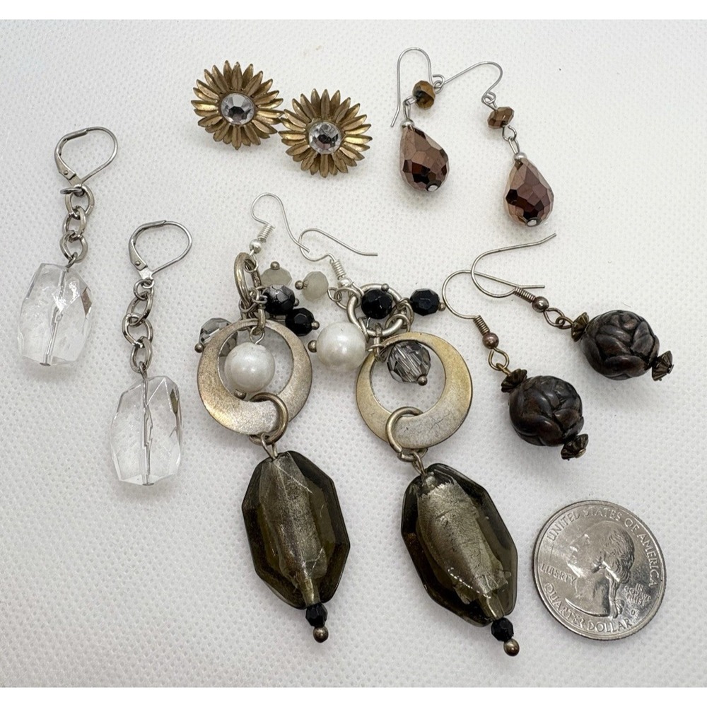 Vintage & Boho‎ Mixed Earring Lot 5 Pairs Dangle Stud Styles Crystal Glass Beads